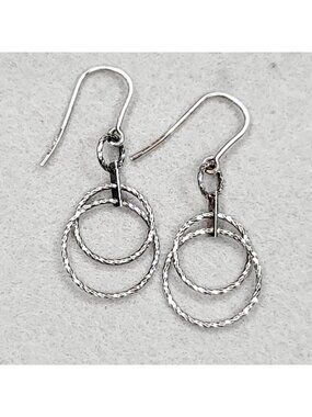 Mia Fiore Sterling Silver Earrings Dangle Hoops Textured Italy 1"